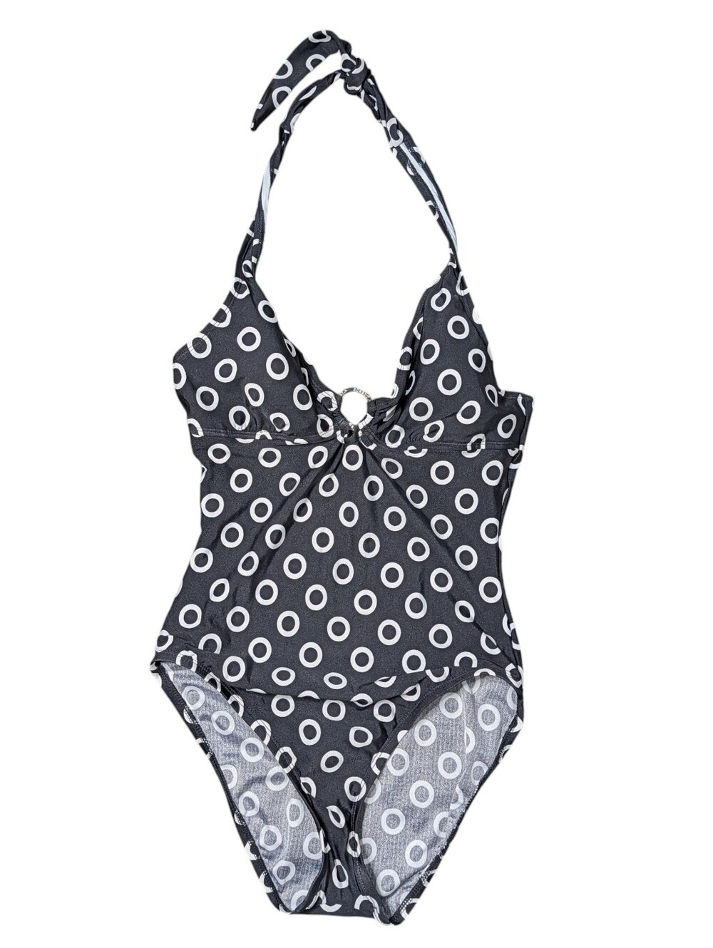 Speedo Womens Large Halter Swimsuit 60s Rockabilly Resortwear One Piece Black